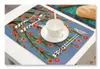 Cartoon Tree of Life Bird Flower Design Kitchen Placemats for Dining Table Cloth Linen Rectangle Accessories Cup Coaster Doilies T200703