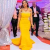 Yellow Off the Shoulder Mermaid Evening Dresses Crystal Beaded Prom Dress Satin Women Party Gowns Plus Size 2021