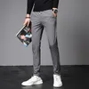 Pantalones casuales finos de verano Pantalones de hombre Jogging Outdoor Slim para hombre Coreano Azul Gris Bolsillo con cremallera Pantalones 28-38 220315