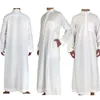 Vit långärmad islamiska män Kläder Jubba Thobe Abaya Dubai Saudiarabien Traditionell Ramadan Eid Arabiska dräkter