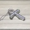 Fatto a mano in argento sterling 925 Big Exquisite Bible Jesus Cross Collana con ciondolo per donna Crocifisso Charm Pave Square Simulato gioielli con diamanti