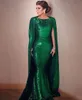Arabic Dubai Emerald Green Mermaid Evening Dresses With Wrap Bateau Sweep Train Formal Dresses Special Occasion Dress robes de soirée
