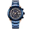 Montre à quartz tout bleu pour homme, minuterie de sport, étanche, bracelet, sport, 2020