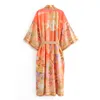 Ayualin花柄キモノカーディガンロングブラウスフェリー女性泳ぐ夏のBoho Kaftan Beach Femme Blouses Vestidos 201126