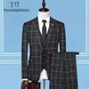 (Jackets Vest + Pants)2019 Men's Groom Wedding Dress Plaid Formal Suits Set Men Fashion Casual Business Suit Three-piece C1007