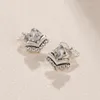 CZ Diamond Tiara Wishbone Stud Earrings 여성 결혼 선물 925 스털링 실버 이어링 상자 세트 250e