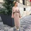 Khaki Open Long Sleeves Evening Gowns Satin Ruffles Ankle Length Elegant Prom Dresses Saudi Arabia Robe De Soiree Girls Party