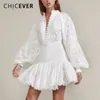 CHICEVER Sexy évider chemise jupe deux pièces ensembles femme lanterne manches chemisier hauts femmes taille haute patchwork dentelle jupe costume 201201