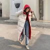 FTLZZ Donna New White Duck Down Cappotto Double Sided Down Giacca lunga invernale Rosso Bianco Splicing Doppiopetto Parka caldo 201019