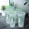 Starbucks 24oz / 710ml REUSEBLE VENTI TUBLER GEARDED com canudos bebendo gelo gelado copos de plástico grossos para café cappuccinopx71px71
