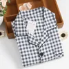 Pijama hombre с коротким рукавом шорты хлопковые двойные марлевые клетчатые мужчины домашняя одежда летняя рукав с короткими рукавами пижама Homme LJ201112