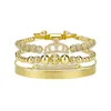 4PC / set Luxury Royal Queen Crown Armband Set Rostfritt stål Pärlor CZ Charms Romerska Armband Bangles För Kvinnor Smycken 220228
