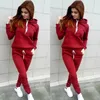 2020 새로운 도착 FALLWINTER 캐주얼 까마귀 2PCS Womens Tracksuit Coat + 바지 정장 운동 운동복 와인 레드 3colors 뜨거운