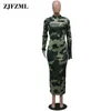 Camo Leopard Print Sexy 2 pièces Set Women Club Tenue de club High Neck Long Sleve Top et Bandage ouvert sans bretelles Robe maxi 220302