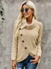 亀の首のセーター女性秋と冬の新しい長袖の裾非対称ボタンタイプのプルオーバーセーターレディースファッショントップ