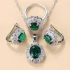 925 Sterling Silber Halskette und Ohrringe Schmuck Sets für Frauen Mode Accessoires Grün Zirkon Charme Armband und Ring Sets 220113