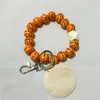 9 Styles Beaded Keychain Pendant Wrist Keyring Sports Ball Soccer Baseball Basketball Wooden Bead Bracelet Keychain