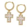 Cubic Zirconia Hiphop Orecchini croce per uomo New Fashion Gioielli placcati oro Donna Chiave ciondola orecchini di diamanti ghiacciati Anelli