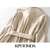 Kpytomoa女性ファッションPUフェイクレザーとベルトジャケットコートヴィンテージ長袖サイドベントメスアウターウェアシックトップス201214