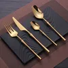 Cutlery Set Matte Gold Stainless Steel Dinnerwar Forks Spoons Knives Silverware 211228