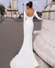 Nieuwe zachte satijnen zeemeermin butons trouwjurken lange mouw elegante backless bruid jurk bruidsjurken 2021 vestido de noiva