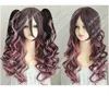Harajuku blandad rosa svart dubbel hästsvans lång lockig peruk