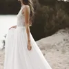 Abiti da sposa in chiffon senza maniche con doppie cinghie stile country Abiti da sposa Boho Beach con schiena nuda su misura