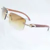 Factory Wholesale New Men Rhinestone Rimless Square Color Hungry Wooden Sunglasses Diamond Shades Iced Out Decoration Eyewear