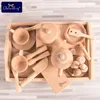 木製のキッチンおもちゃビューティーポットセットふりをする子供のためのベビーおもちゃをプレイギフト木製カトラリー木製の幼児キッチンキッズ製品lj201211