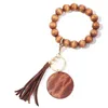 2022 new 11 colors Wooden Bracelet Keychain with Tassels Keys DIY Wood Fiber Pandent Woodwooden Bead Bangle Key Decorate