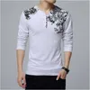 T-shirt da uomo con stampa floreale moda autunno Henry Collar Button Decora manica lunga per top Plus Size 5XL 220115