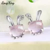 Stud RongXing Orecchini di moda per le donne Bianco / Oro rosa Riempito di cristallo Doppio animale Gioielli Regali per ragazze1