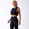 New Seamless Fitness Clothing Drawstring Top + Sports Leggings Set Sport Suit Women Workout Yoga Set Tracksuit Running Wear Y1225