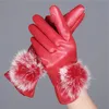 Par höst vinter sexiga kvinnor pu läder förtjockad pekskärm varm full fingrar vindtät kör vattentäta handskar mittens1