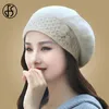 Gros-FS Chapeaux d'hiver pour femmes Beanie Fourrure Bonnets tricotés Fleur Gorro Double Couches Thermique Chaud Casquettes de Neige Bérets Femme Hiver