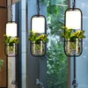 Moderne zwarte kooi hanglampen ijzeren glazen stoffen lampenkap droplight e14 loft hangende lamp planten hanglamp