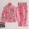 Tonåringar barn fleece pyjamas vinter förtjockar varm flanell sömnkläder flickor lapel korall fleece baby pijamas stora barn hemkläder4766672