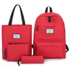 4 set Women Backpack soild color Canvas Suitable for Teenger Girls School Backpack Set Women Bookbags Large Travel bags LJ201225