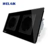 스위치 액세서리 Welaik 2Frame 유럽 스탠드 파워 소켓 템퍼링 글라스 패널 EU WallSocket WallOutlet 16A AC250V A28E8EW Y200407