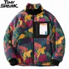 Hip Hop Reversível Casaco Parka Colorido Animal Pintura Camuflagem Streetwear Men Harajuku Windbreaker Casaco Velo Inverno Zip 201204