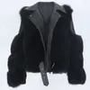 OftBuy Real Fur Coat Winter Jacket Women NaturalFox Fur本物の革のアウターウェアデタッチ可能なストリートウェア機関車