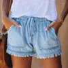 Womens Pocket Jeans Jeans Pants Weibliche Quaste Bandage unten Casual Shorts Denim Shorts Frauen Ropa de Mujer WY7031
