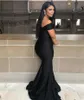 Black Mermaid Long Bridesmaid Dresses Plus Size Off The Shoulder Ruched Floor length Garden Maid of Honor Wedding Party Guest Gowns