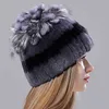 ロシアの冬の毛皮の帽子ナチュアルレックスウサギの暖かいキャップレディースニット100％Geunine Hats 211228