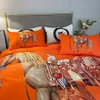 2022 conjuntos de cama de laranja cubra 4 PCs Velvet Queen Bedtters Sets Proassagem Caso de travesseiros Luxo King Size Sheet Sheets Decora￧￣o de casa
