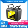 LiitoKala 12V 90Ah LiFePO4 Batteria al litio da 12,8 V 4000 cicli per camper Camper Carrello da golf Fuoristrada Off-grid Vento solare/Caricatore 14,6V20A