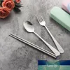3Pc Set Portable Travel Tableware Set Stainless Steel Dinnerware With Box Kitchen Fork Spoon Dinner Set For Kid School Cutlery