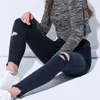 M-6xl preto skinny jeans mulher buracos magro lápis jeans calças rasgadas jeans para mulheres altos cintura estiramento cabris ladies jean femme 210203