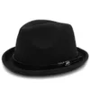 Fashen Men's Feel Fedora Hat for Gentleman Winter Autumn Church Roll Up Brim Homburg Dad Jazz Hat with Fashion Belt Y200714