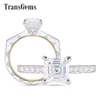 Transgems 14K 585 Centre d'or blanc et jaune 6 mm 1 ct Asscher F Couleur Moissanite Bague de fiançailles pour femmes Y200620